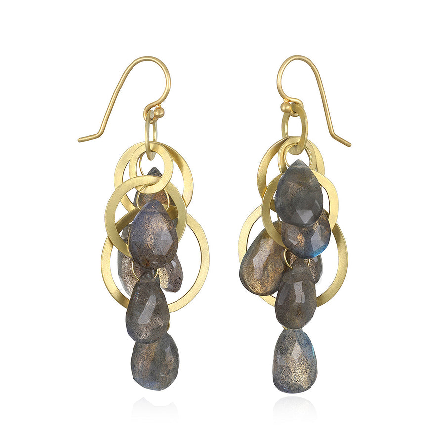 18 Karat Gold Labradorite Briolette Earrings