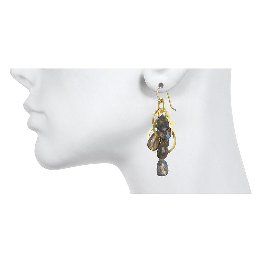18K Gold Multi-Loop Light Umba Sapphire Briolette Earrings