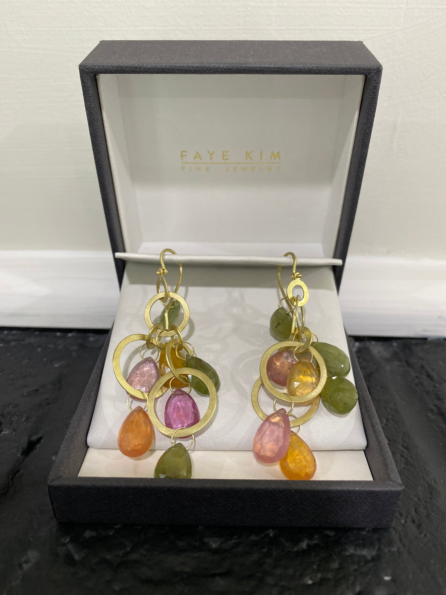 18K Gold Multi-Loop Light Umba Sapphire Briolette Earrings