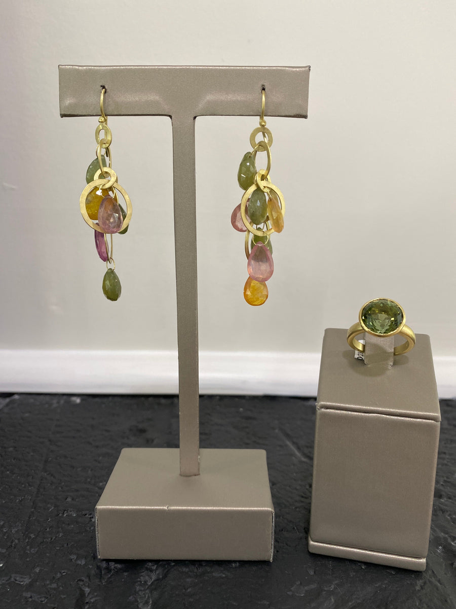 18K Gold Multi-Loop Light Umba Sapphire Briolette Earrings