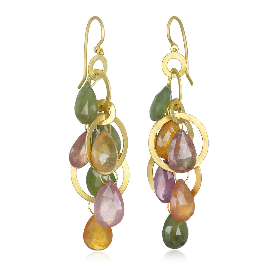 18K Gold Multi-Loop Light Umba Sapphire Briolette Earrings