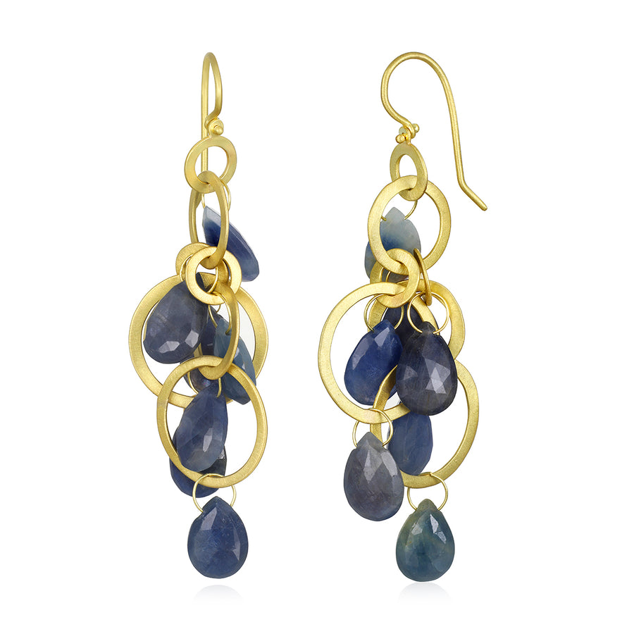 18 Karat Gold Multi-Loop Light Umba Sapphire Briolette Earrings