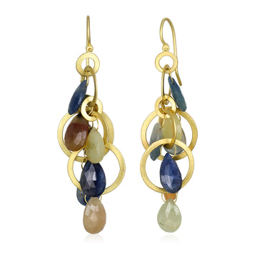 18 Karat Gold Multi-Loop Umba Sapphire Briolette Earrings
