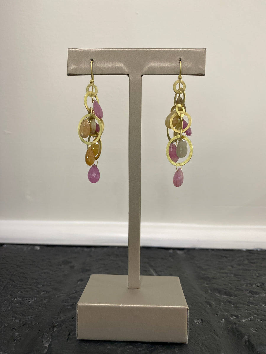 18 Karat Gold  Multi-Loop Light Umba Sapphire Briolette Earrings