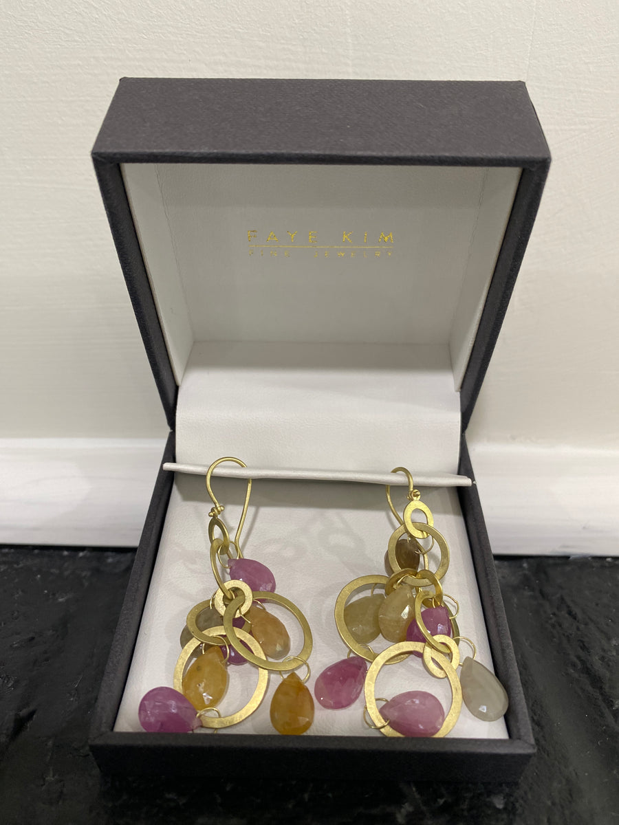 18 Karat Gold  Multi-Loop Light Umba Sapphire Briolette Earrings