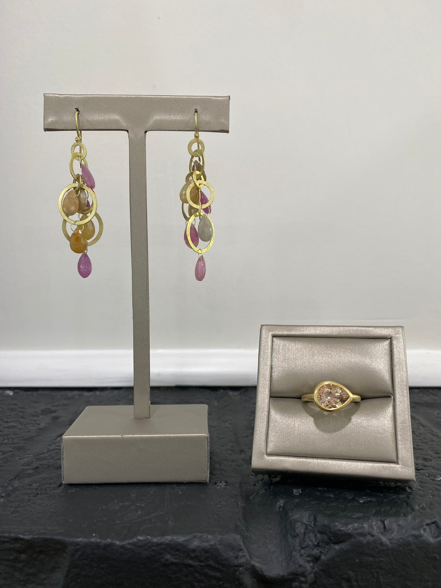 18 Karat Gold  Multi-Loop Light Umba Sapphire Briolette Earrings