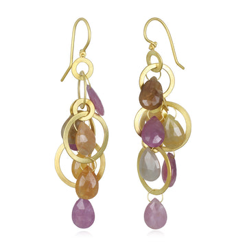 18 Karat Gold Multi-Loop Umba Sapphire Briolette Earrings