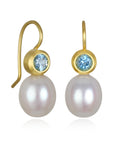 18 Karat Gold Aquamarine and Freshwater Pearl Drop Earrings