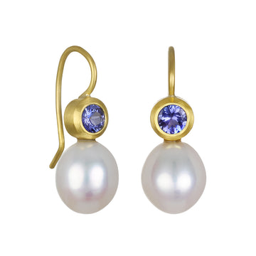 Tanzanite and Freshwater Pearl Drop Earrings