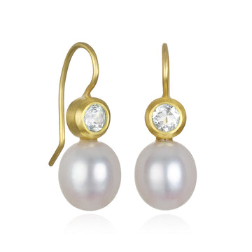 White Sapphire and Freshwater Pearl Earrings