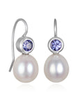 White Gold Tanzanite and Freshwater Pearl Drop Earrings