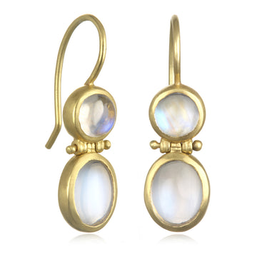 18 Karat Gold Ceylon Moonstone Double Hinged Earrings