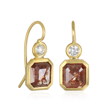 18 Karat Gold Handmade Blush-Colored Milky and White Diamond Hinged Earrings