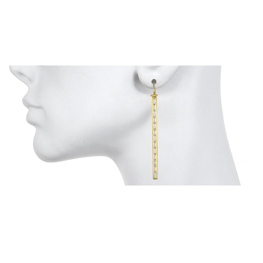 18 Karat Gold Diamond Baguette Bar Earrings