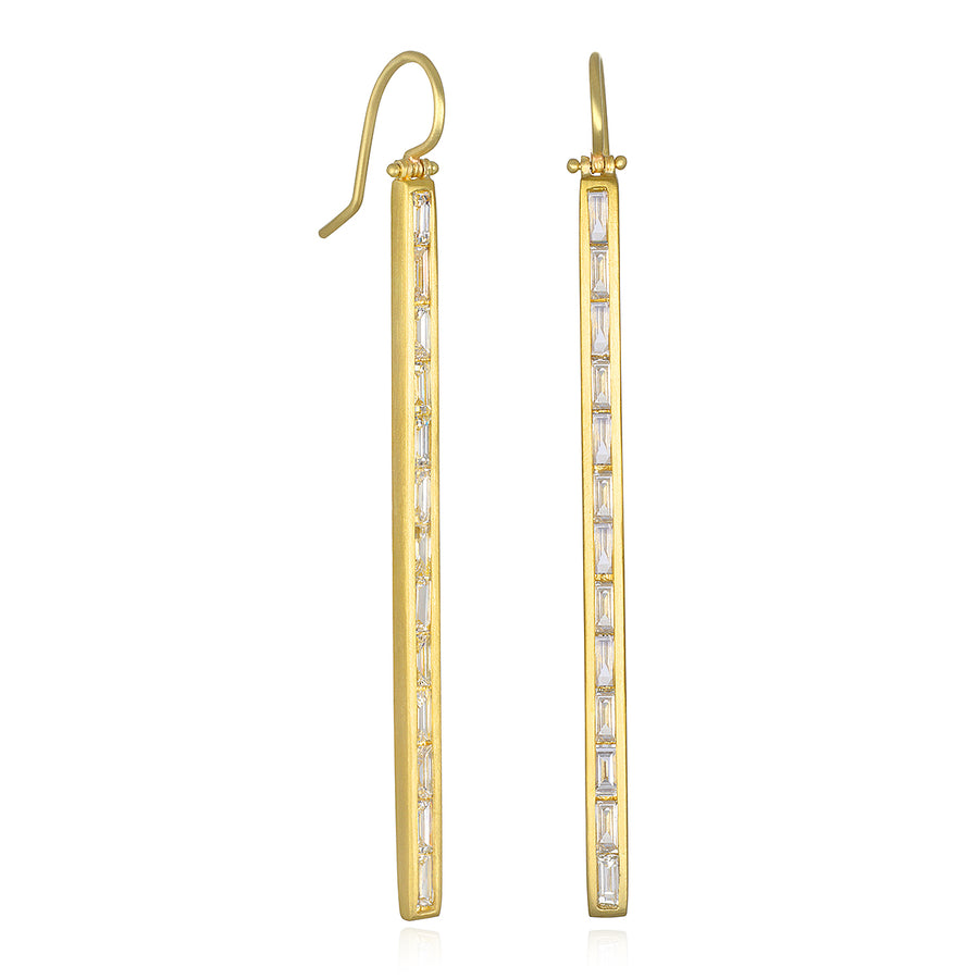 18 Karat Gold Diamond Baguette Bar Earrings
