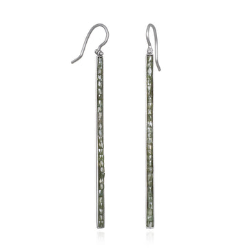 Platinum Dark Green Diamond Bar Earrings