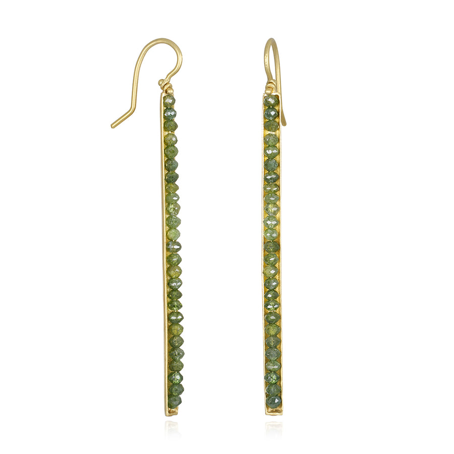 18 Karat Gold Green Diamond Bar Earrings