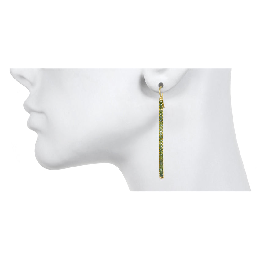 18 Karat Gold Green Diamond Bar Earrings