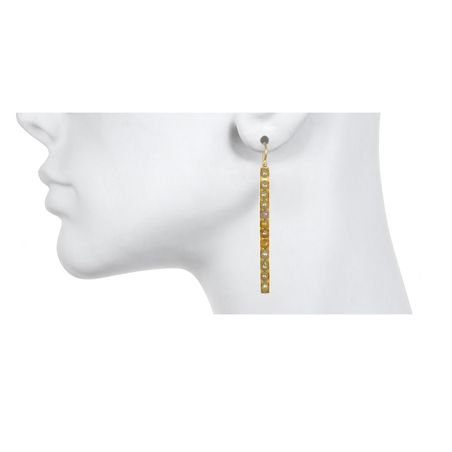 18 Karat Gold Milky Diamond Bar Earrings