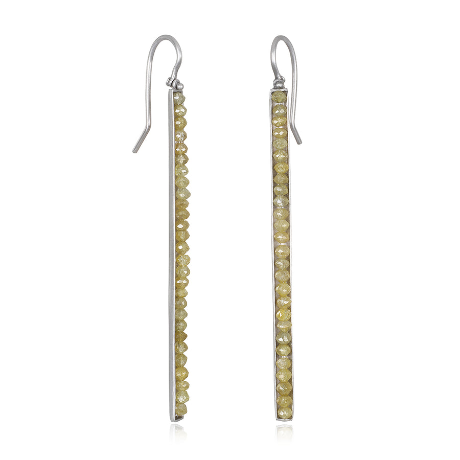 Platinum Dark Green Diamond Bar Earrings
