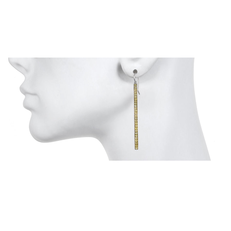 Green-Yellow Diamond Bar Earrings