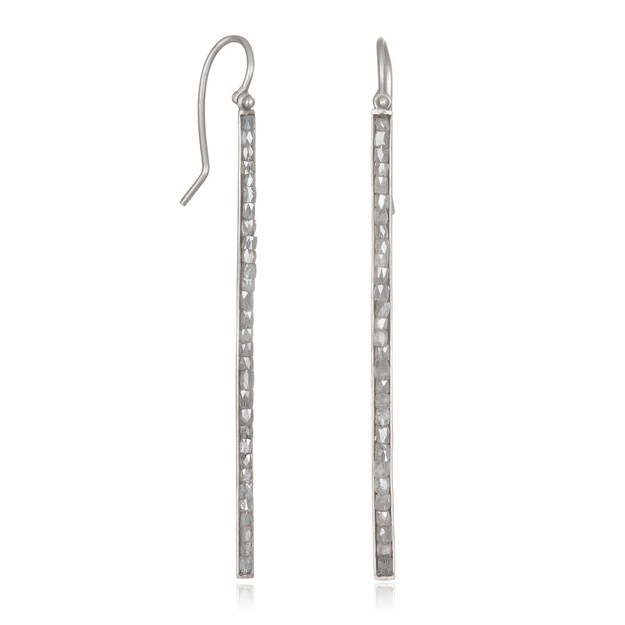 Matte Platinum Milky Diamond Hinged Bar Earrings
