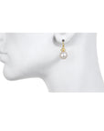 White Freshwater Pearl Drop Earrings with Triple Diamonds