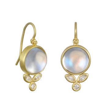 18 Karat Gold Moonstone Diamond Petal Earrings