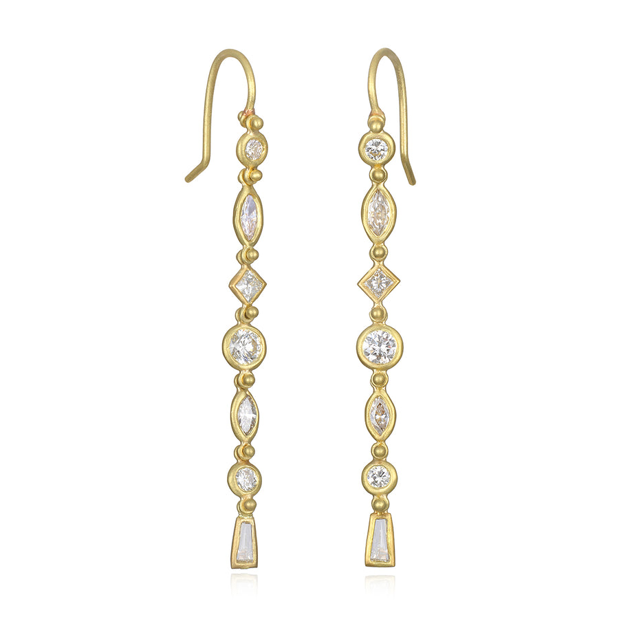 18 Karat Gold Geo Diamond Line Earrings