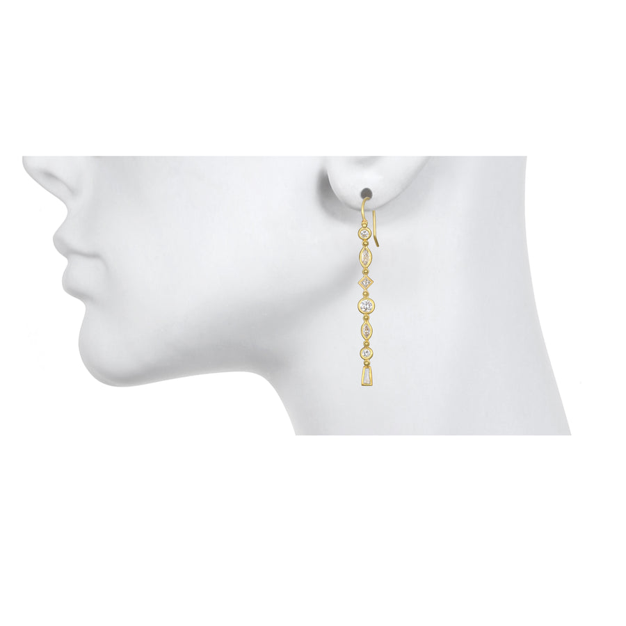 18 Karat Gold Geo Diamond Line Earrings
