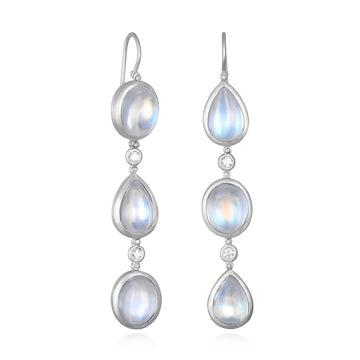 Platinum Diamond Ceylon Moonstone Line Earrings