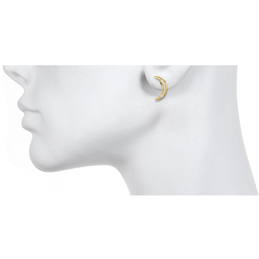 18 Karat Gold Diamond Crescent Moon Studs