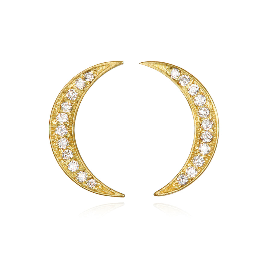 18 Karat Gold Diamond Crescent Moon Studs