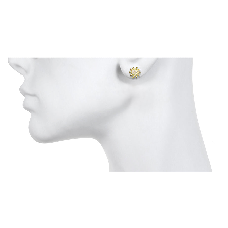 18 Karat Gold Diamond Sunburst Stud Earrings