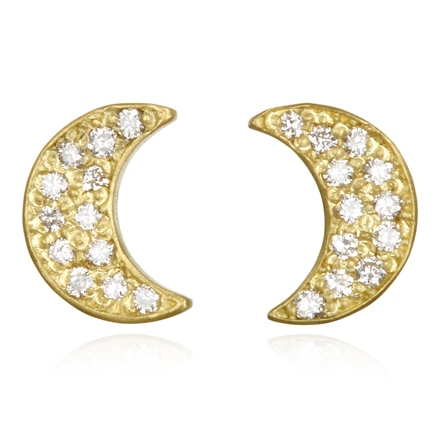 18 Karat Gold Diamond Half Moon Studs