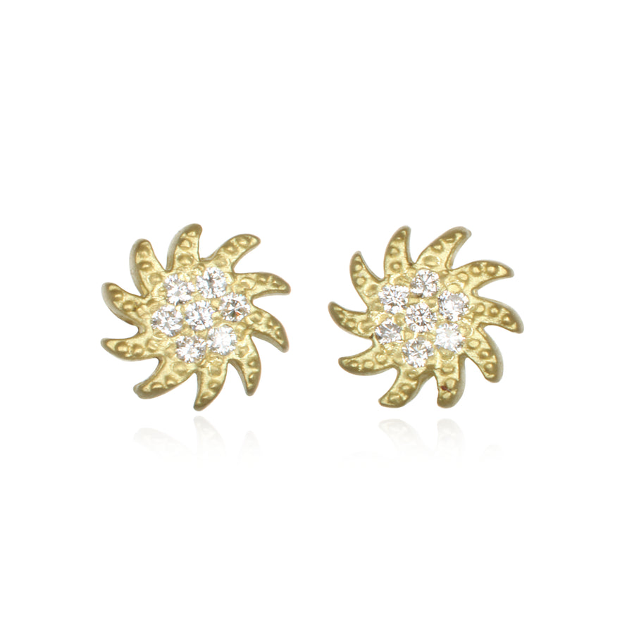 18 Karat Gold Diamond Sunburst Stud Earrings