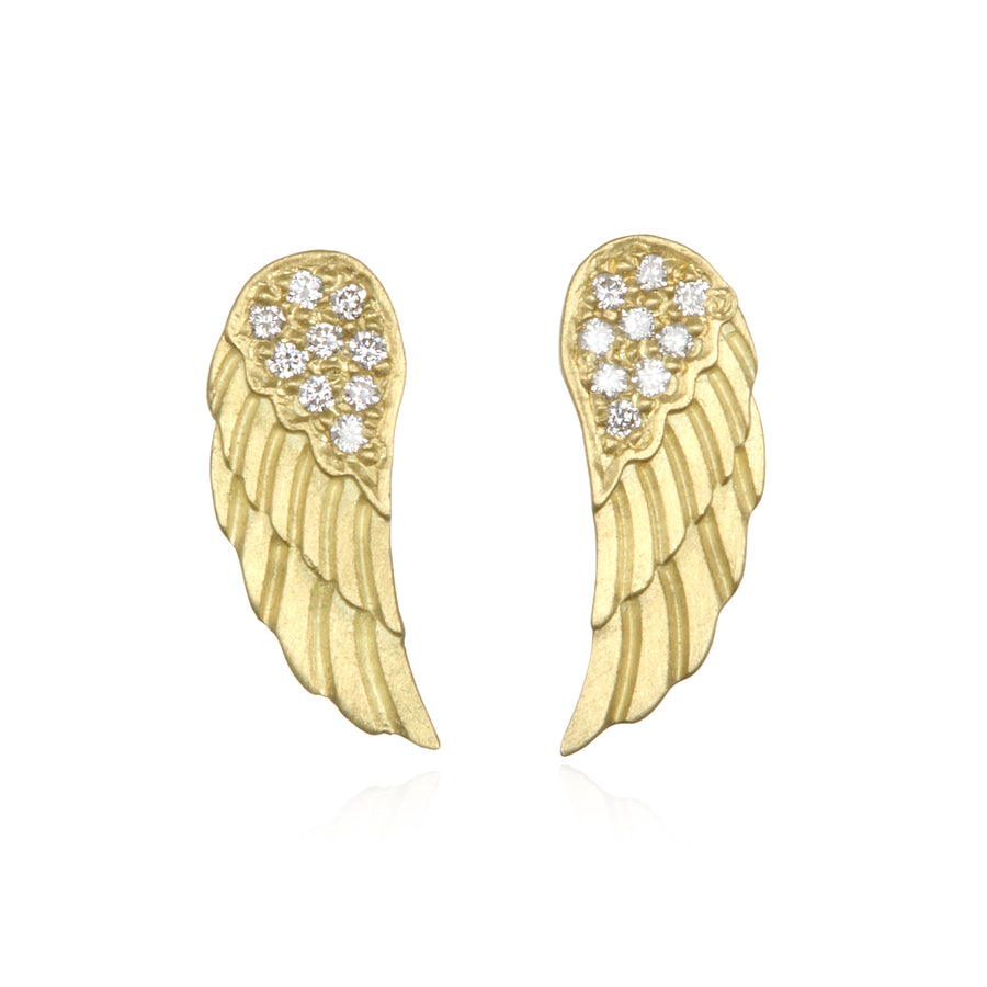 18 Karat Gold Diamond Angel Wing Studs