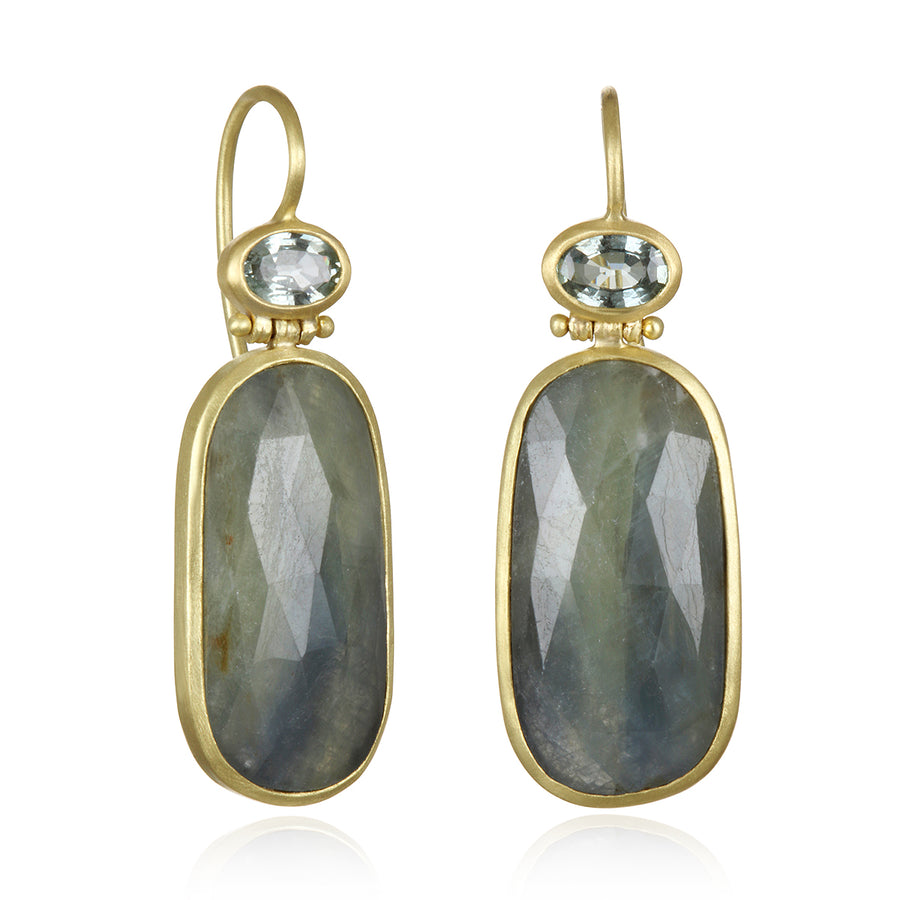 Blue-Green Sapphire Slice Earring