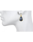 18 Karat Gold Blue Sapphire Baguette Slice Earring