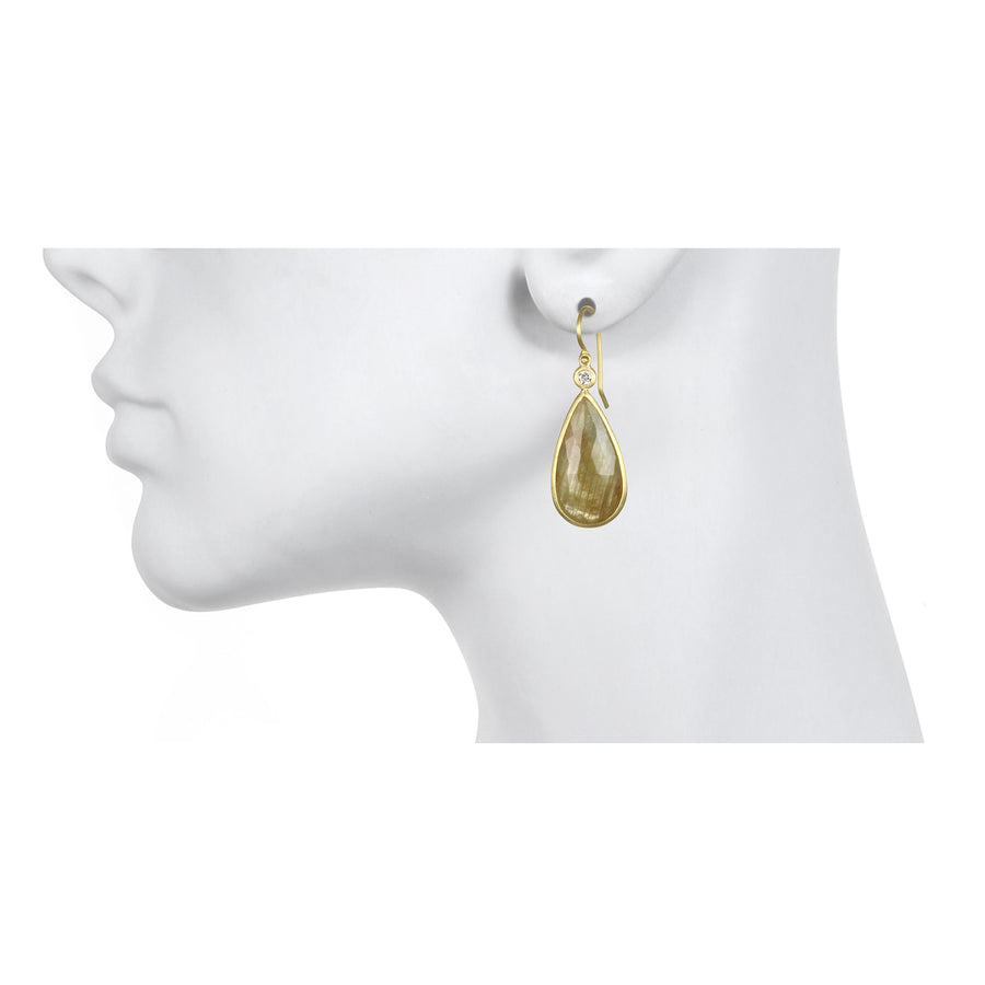 Yellow Green Sapphire Slice Earring