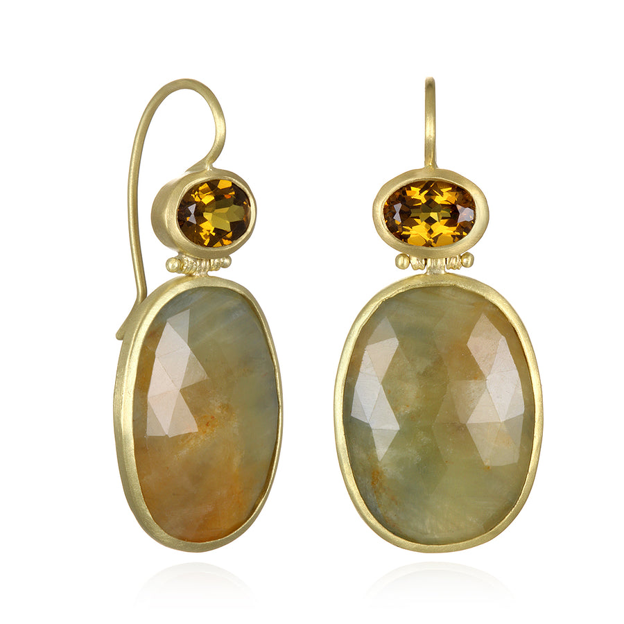 18 Karat Gold Yellow Green Sapphire Slice Earring