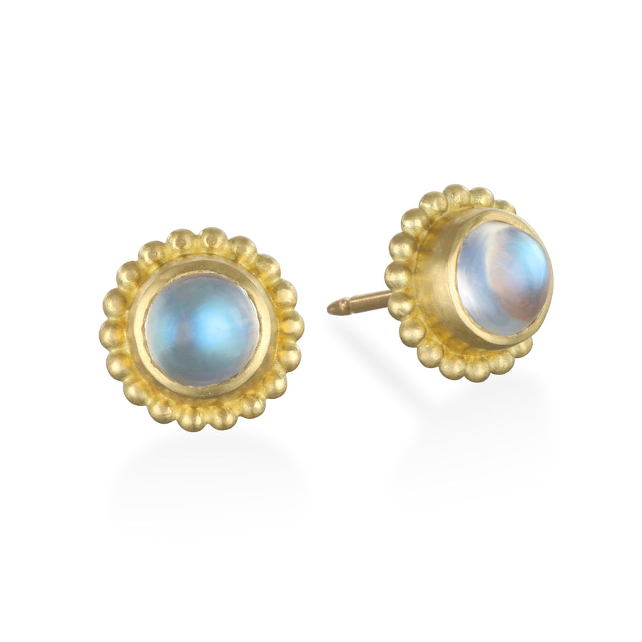 18 Karat Gold Moonstone Granulation Studs, Large