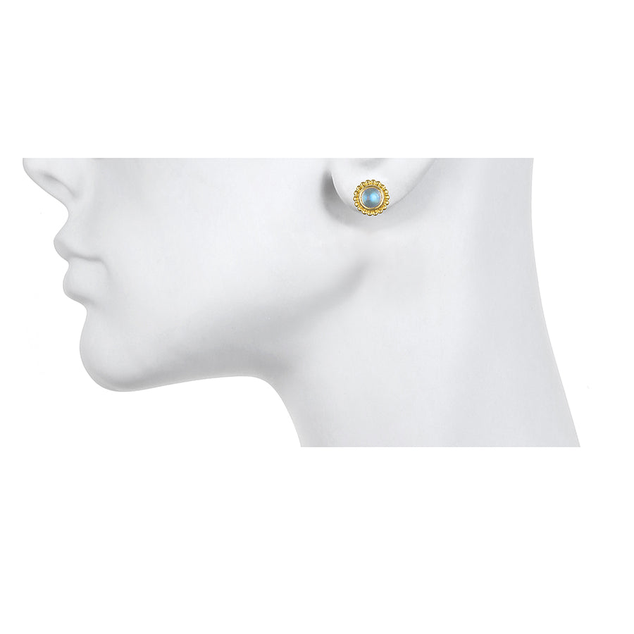 18 Karat Gold Moonstone Granulation Studs, Large