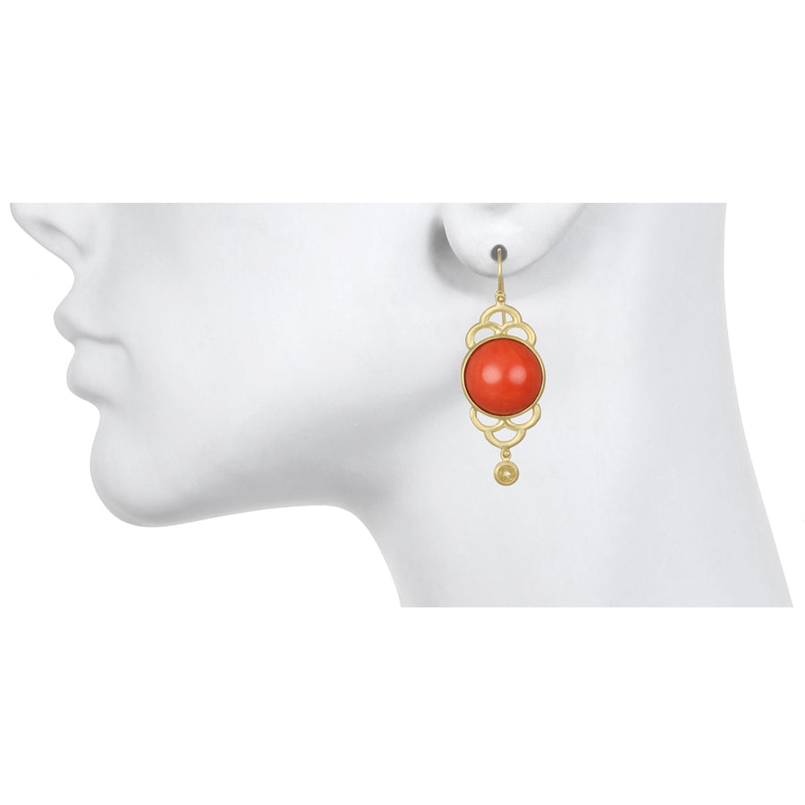 18 Karat Gold Coral Diamond Scallop Earrings