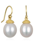 18 Karat Gold Freshwater Pearl Earrings with Granulation Cap