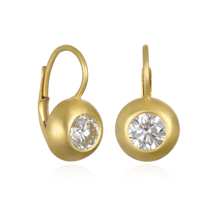 18 Karat Gold Diamond Dome Leverback Earrings