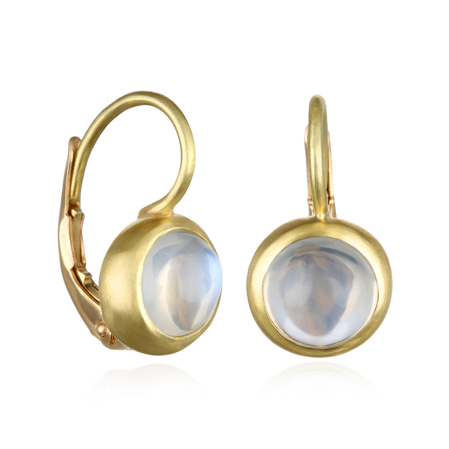 18 Karat Gold Moonstone Leverback Earrings