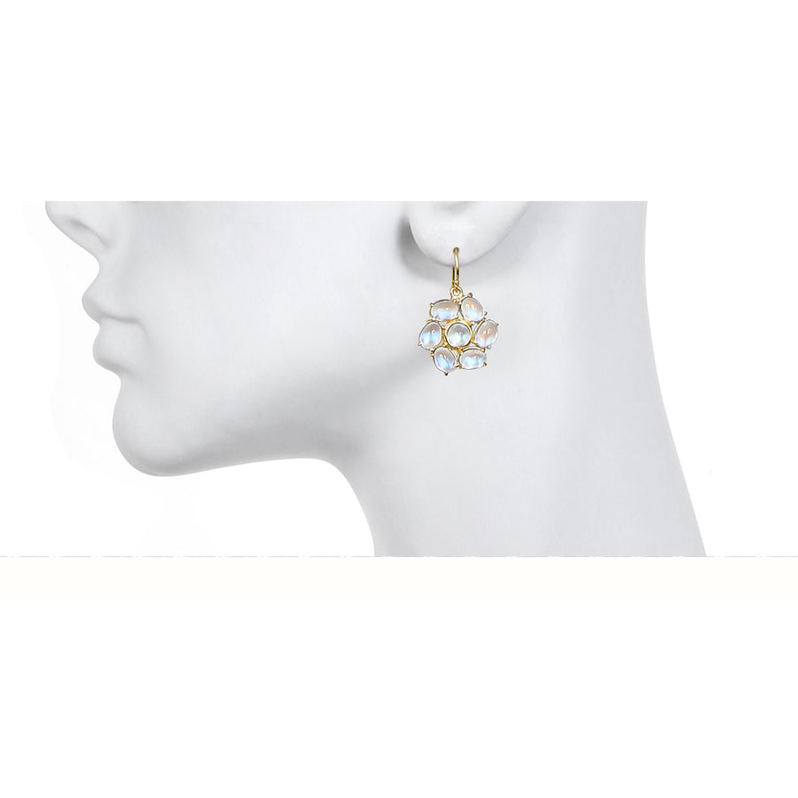 18 Karat Gold Moonstone Daisy Earrings