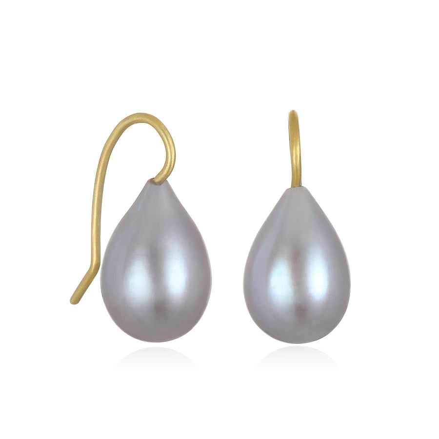 18 Karat Gold Grey Freshwater Pearl Drop Earring