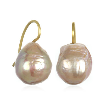 18 Karat Gold Fireball Pearl Drop Earrings